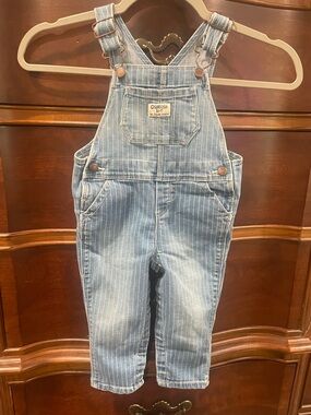 Vintage OshKosh Striped Denim Overalls 18 months